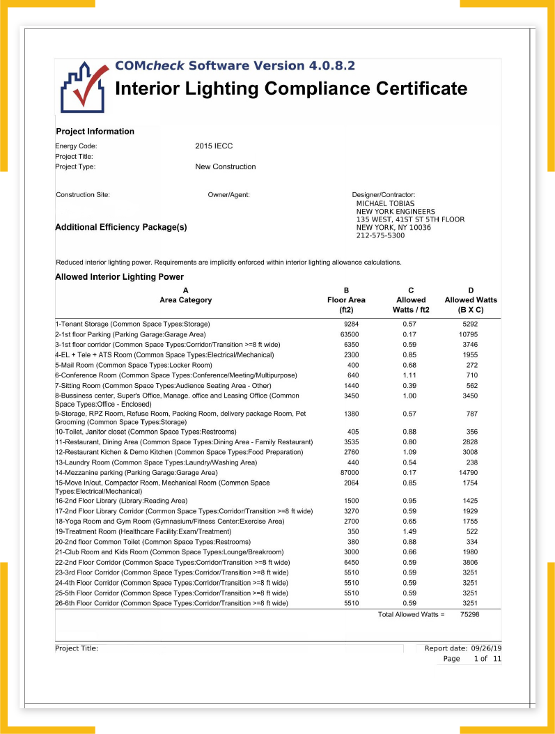 Lighting COMcheck Electrical Code Compliance NY Engineers